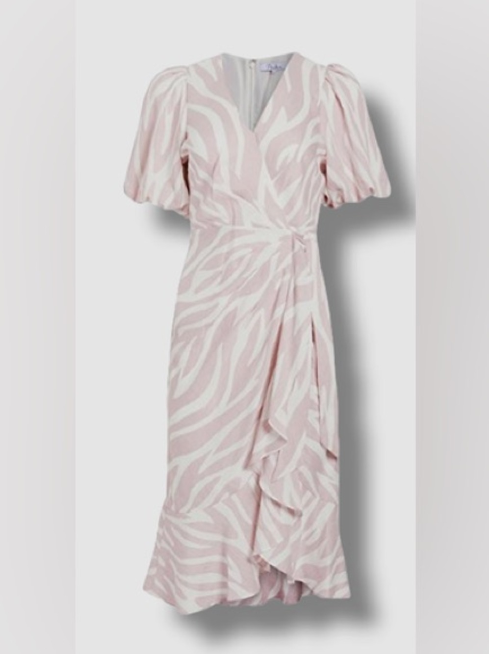 Parker New York Zebra-Print Puff-Sleeve Faux Wrap Midi Dress - Picture 1 of 9